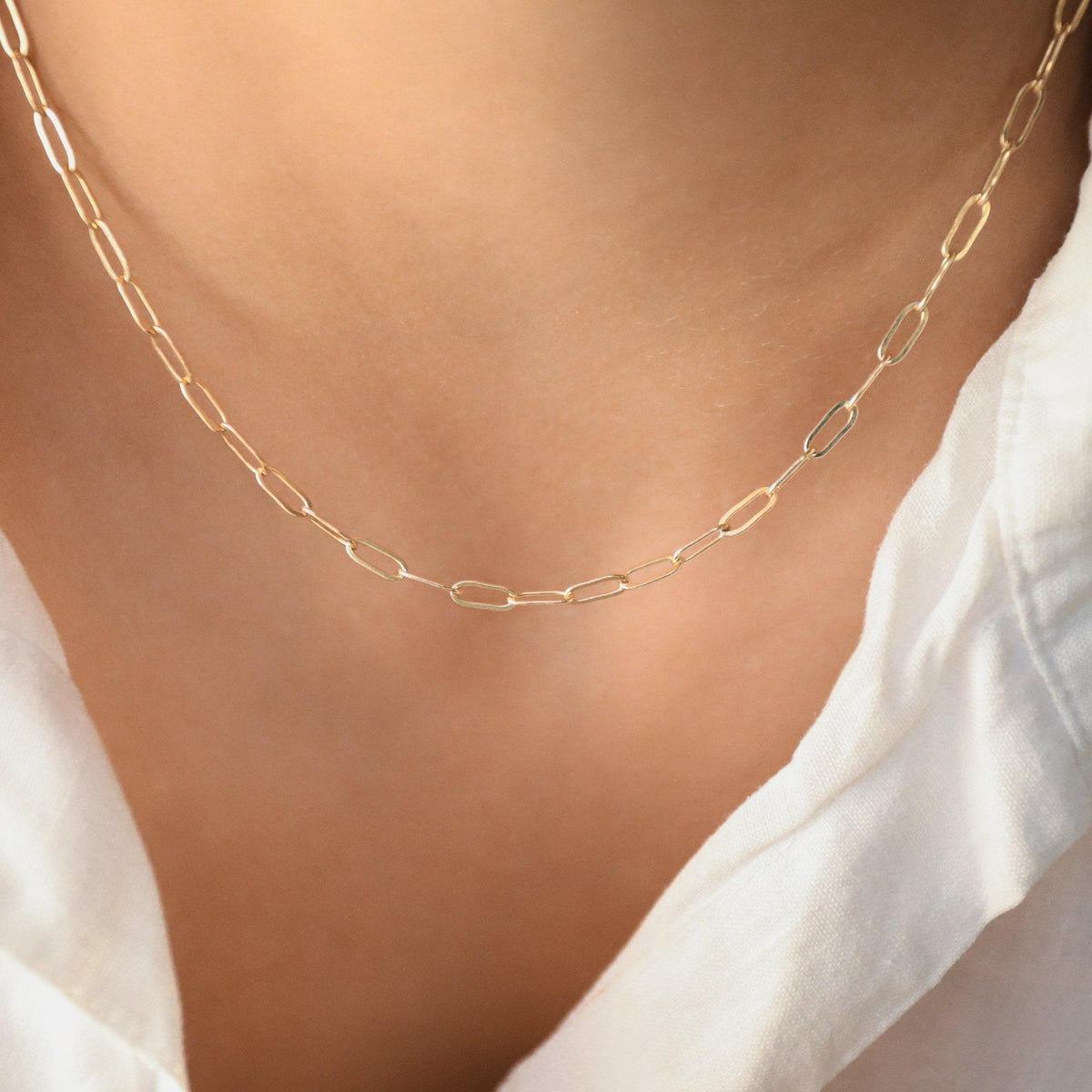 14K gold-filled Everyday Gold Necklace by Earthly Abundance, showcasing a delicate chain with a smooth, shiny finish.