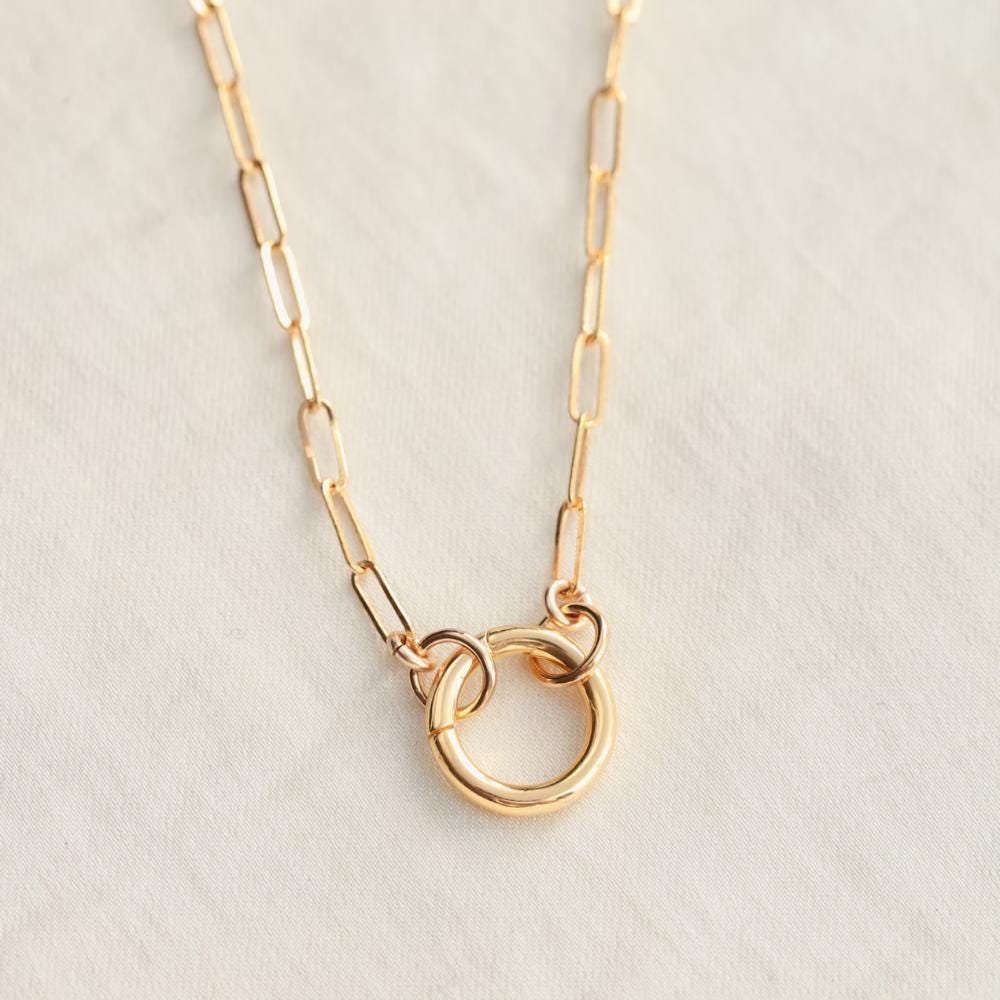 14K gold-filled Golden Link Necklace by Earthly Abundance, featuring shiny interconnected links on a white background.