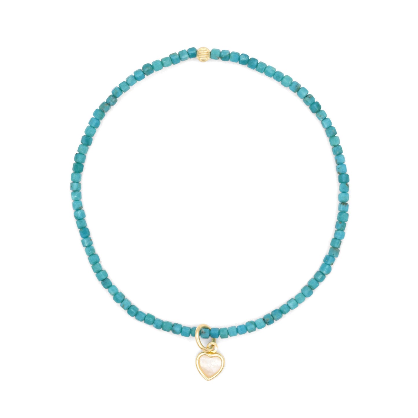 Turquoise cube heart mother of pearl bracelet by Earthly Abundance featuring 14K gold accents and delicate gemstone detailing.