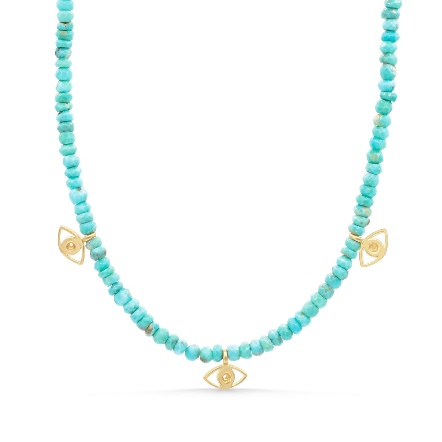 Turquoise evil eye beaded necklace from Earthly Abundance featuring vibrant beads and protective evil eye charm.