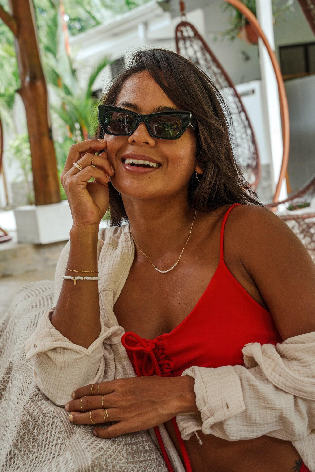 Elegant pearl bar necklace by Earthly Abundance featuring a sleek bar design with lustrous pearls on a delicate chain.