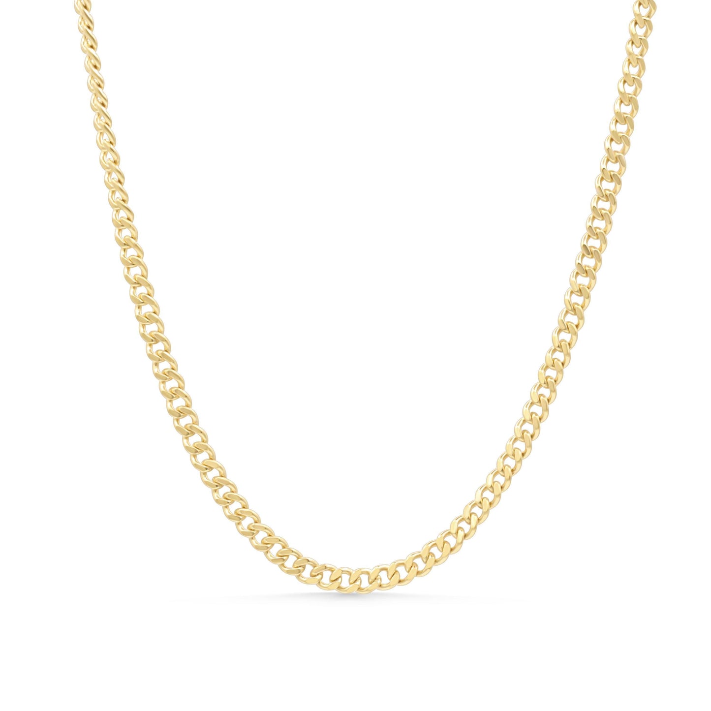 14k gold filled curb chain necklace from Earthly Abundance, close-up of the textured, interlocking chain links.