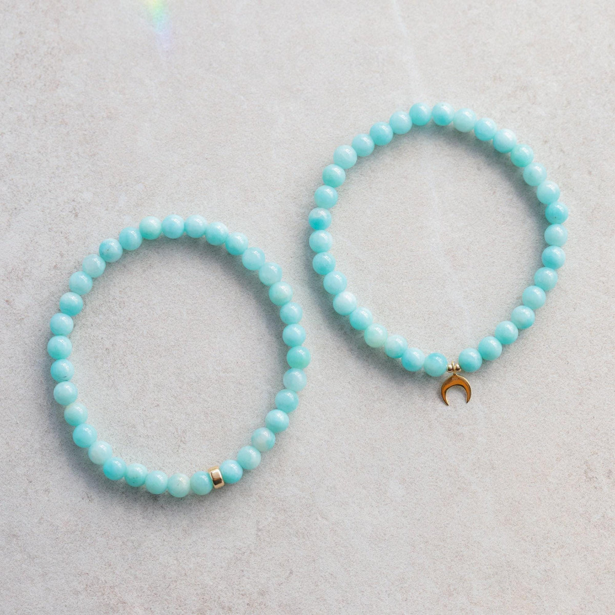 Peruvian Amazonite bracelet with 5mm beads, featuring blue-green stones on an elastic band, from Earthly Abundance.