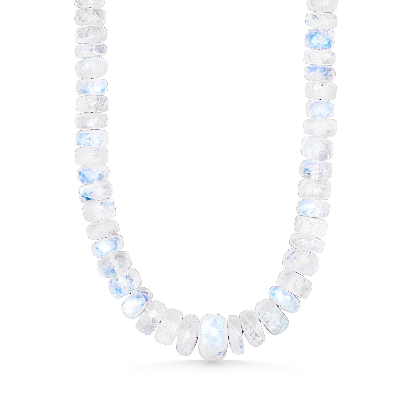 Moonwater Moonstone Necklace in 14K gold with a polished moonstone pendant, featuring delicate chain and elegant jewelry design