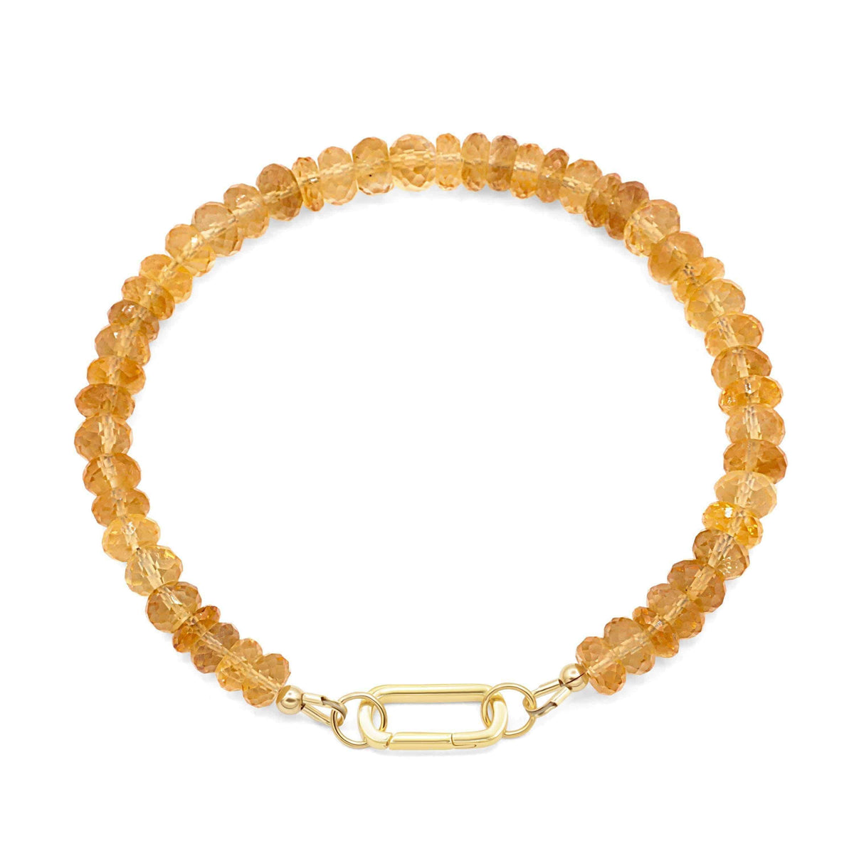 Citrine carabiner bracelet by Earthly Abundance Jewelry featuring polished citrine stones and a sturdy metal carabiner clasp.