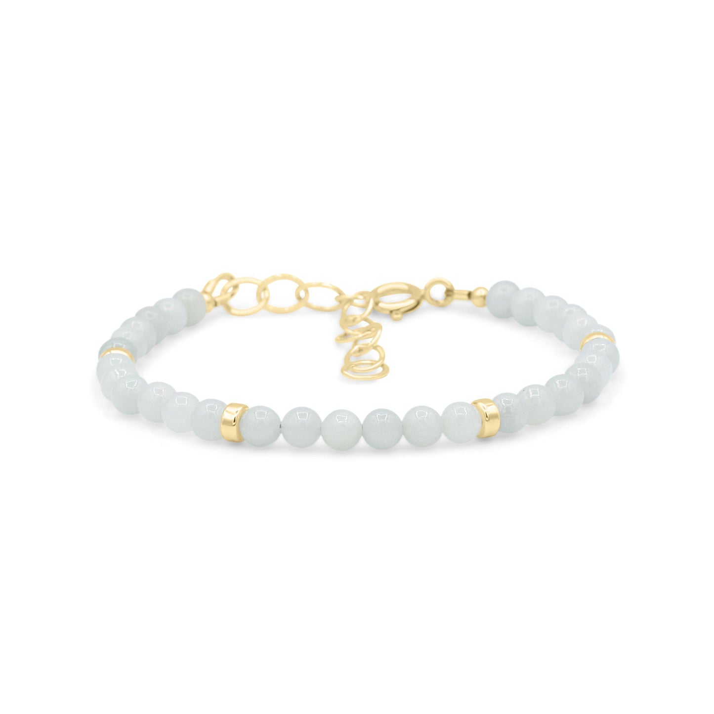 Jadeite bracelet with 4mm beads from Earthly Abundance, featuring smooth, polished green jadeite stones on a stretch cord.