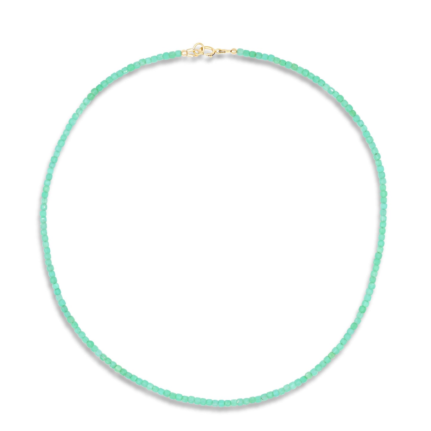 Chrysoprase cube pendant necklace by Earthly Abundance featuring a polished green gemstone on a delicate chain.
