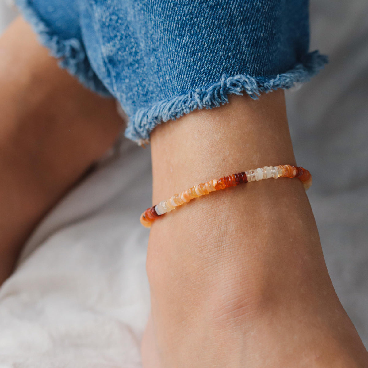 Glowing Mexican fire opal anklet