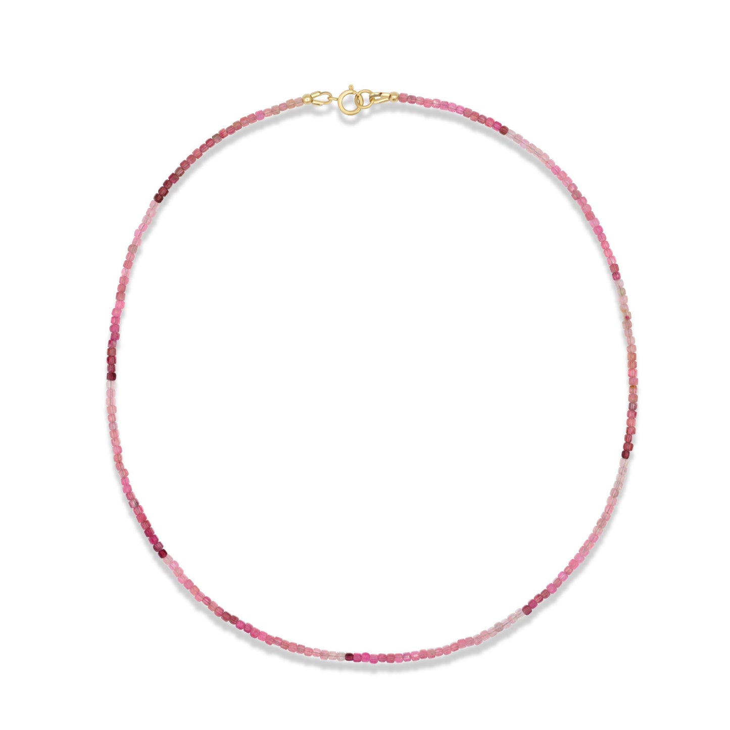 Pink Tourmaline cube necklace by Earthly Abundance featuring a vibrant pink gemstone pendant on a delicate chain.