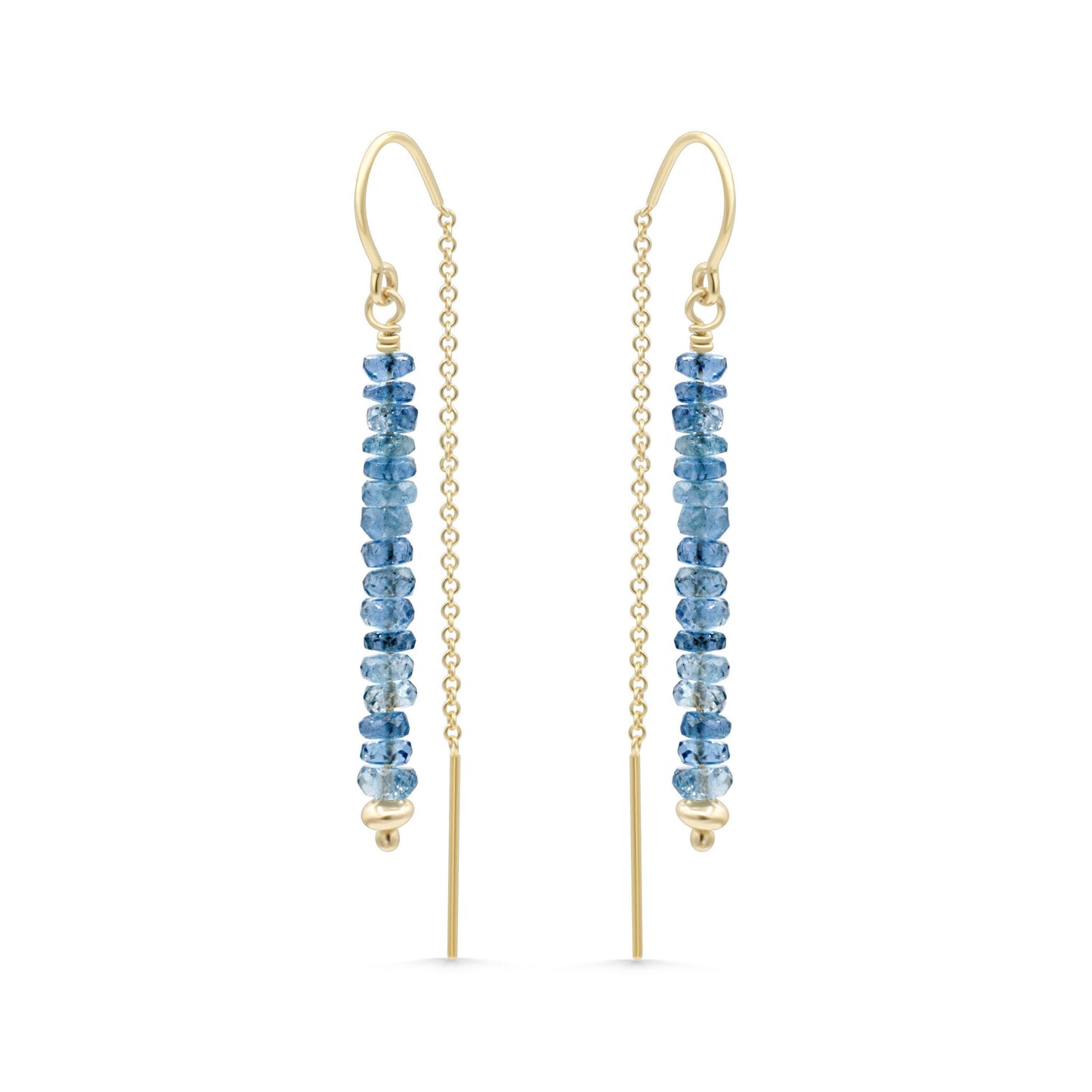 Santa Maria aquamarine threader earrings by Earthly Abundance featuring dangling aquamarine gemstones and delicate silver chains.