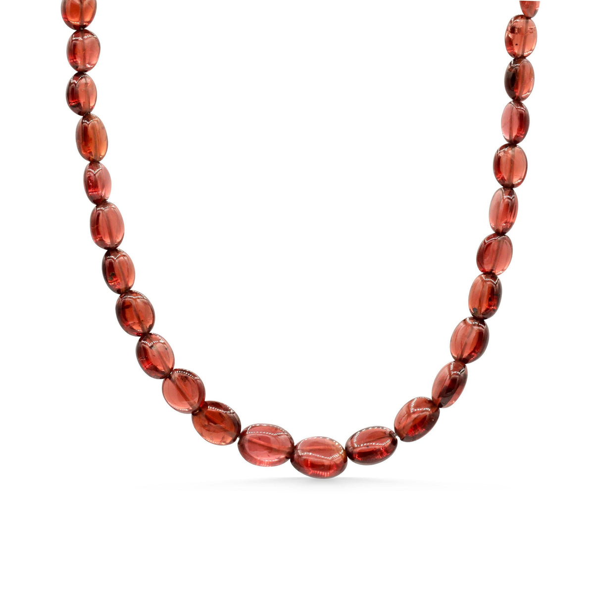 Garnet beaded oval necklace by Earthly Abundance featuring polished red gemstones on a delicate chain.