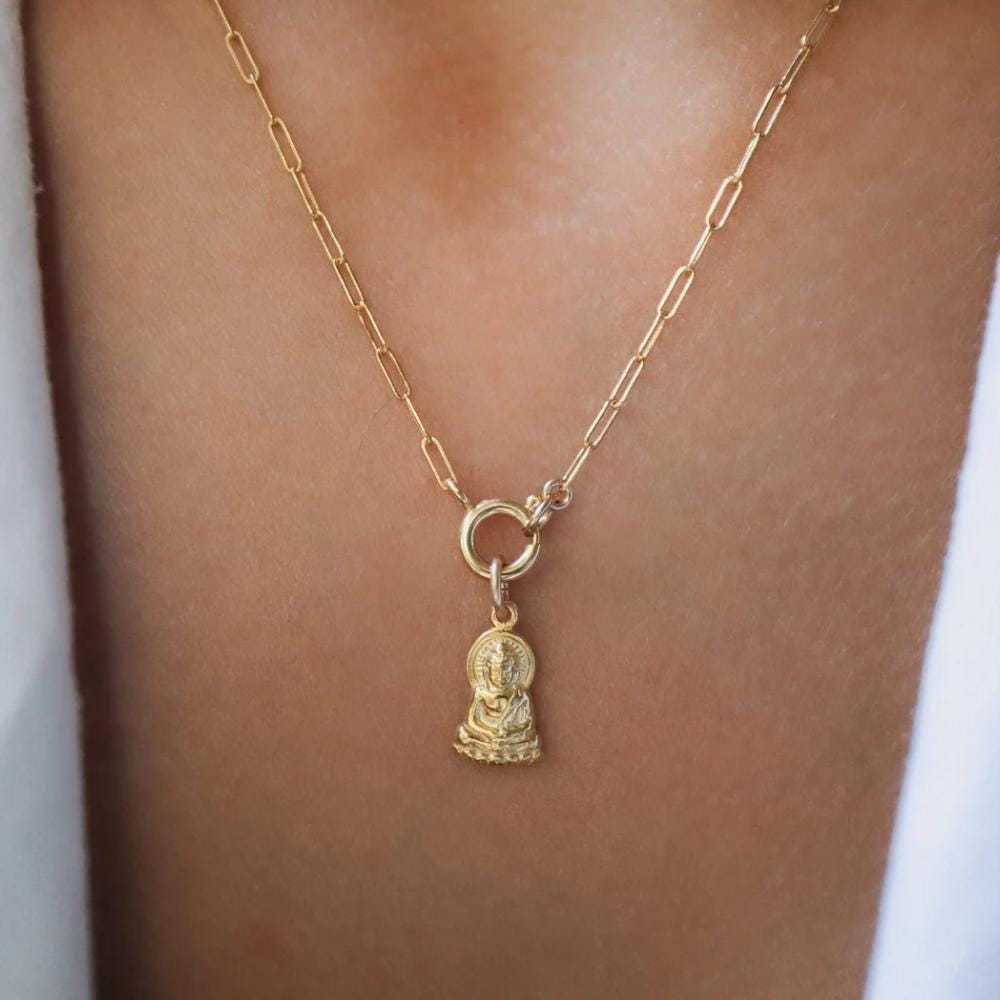 14K gold filled reversed paperclip necklace from Earthly Abundance Jewelry, featuring sleek, modern chain design on a plain background.