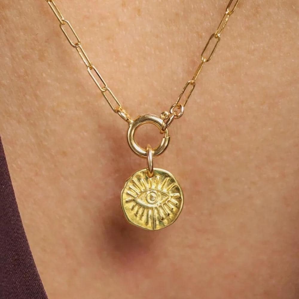 14K gold filled reversed paperclip necklace from Earthly Abundance Jewelry, close-up showing sleek gold links and clasp detail.