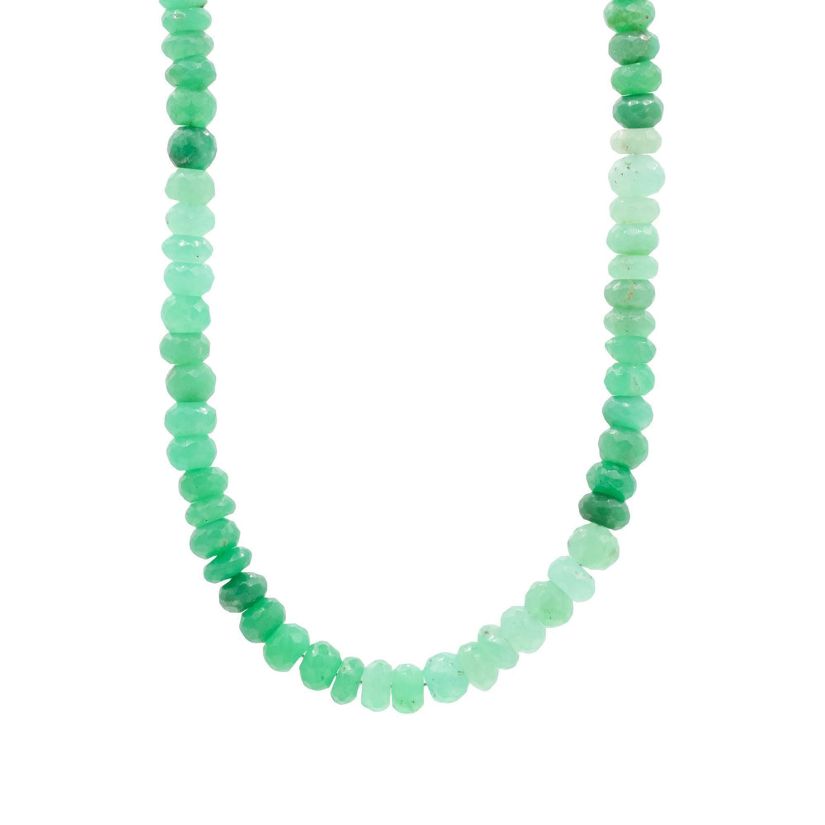 Candy Chrysoprase necklace by Earthly Abundance featuring polished green gemstone beads and a delicate clasp.