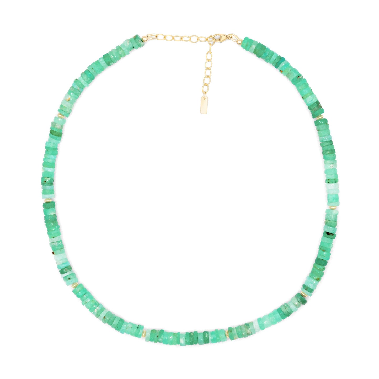 Chrysoprase Heishi necklace by Earthly Abundance featuring smooth green gemstone beads on a delicate string
