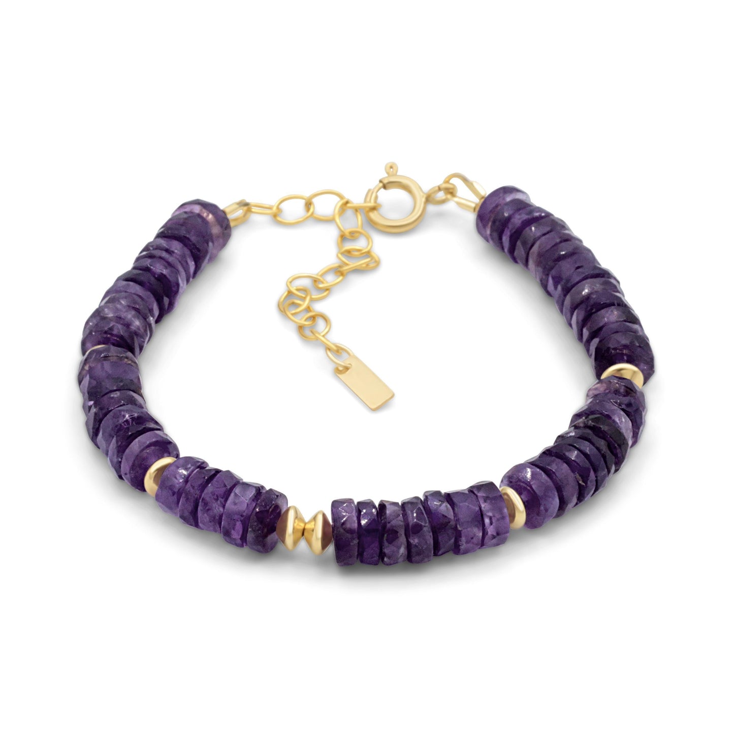 Earthly Abundance Amethyst Heishi bracelet featuring small purple gemstone beads on an elastic band.