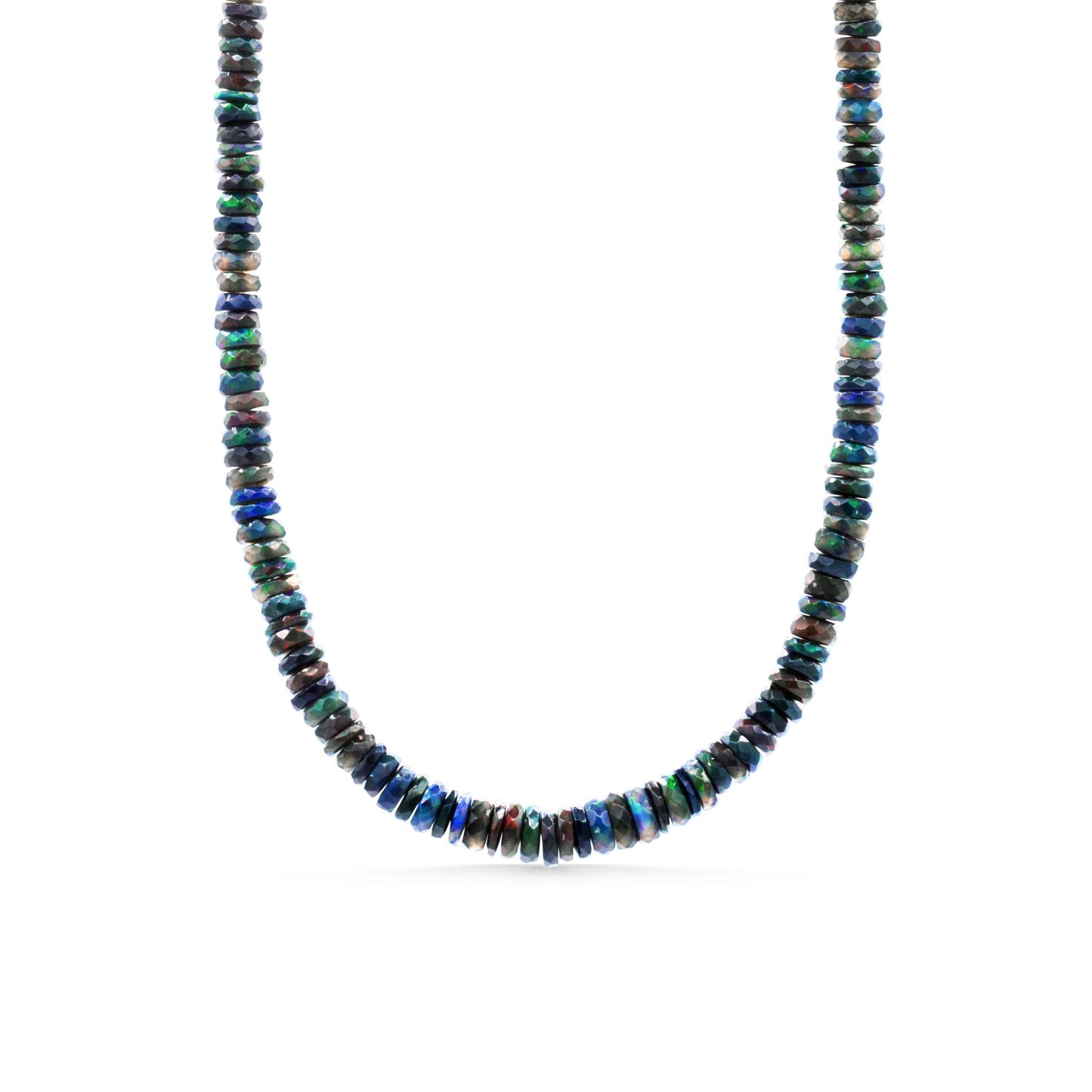 Black Ethiopian Opal beaded necklace by Earthly Abundance featuring round black opal beads on a delicate string.