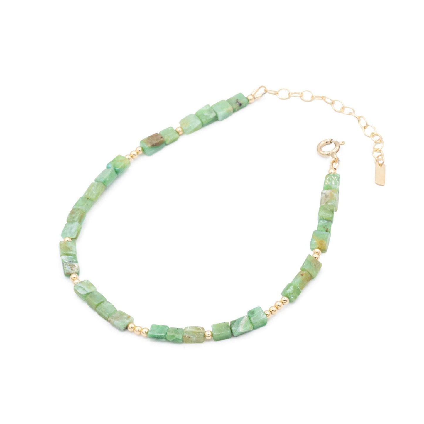 Square cut Peruvian Opal anklet in 14K gold filled from Earthly Abundance, featuring a delicate chain with a square Opal pendant.
