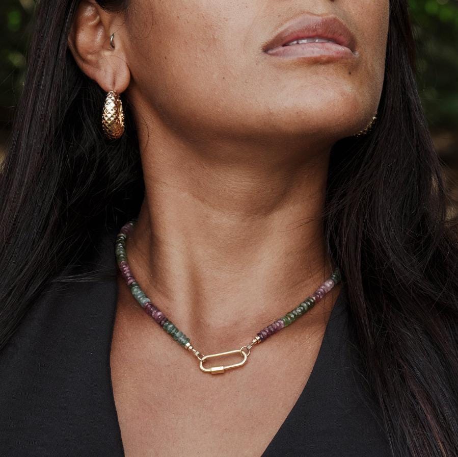 Earthly Abundance The Muse mixed tourmaline necklace featuring colorful gemstone beads on a delicate chain.