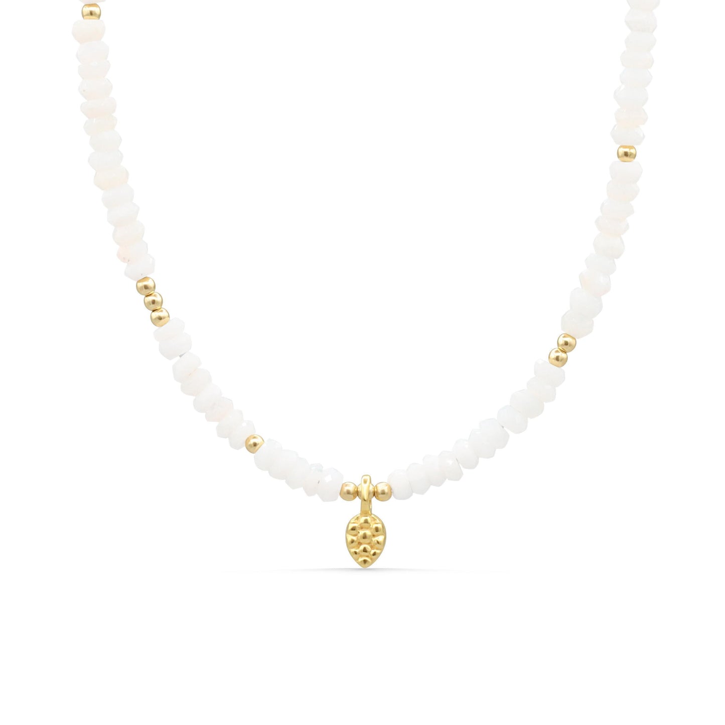 Delicate pink opal necklace from Earthly Abundance featuring a fine chain and a polished pink opal pendant.