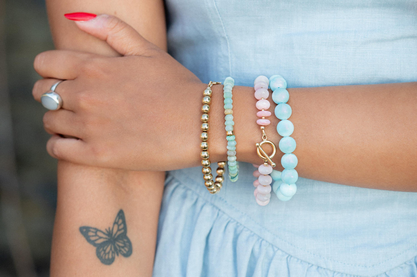 Marisol Hemimorphite bracelet with 14K gold accents from Earthly Abundance, featuring blue-green semi-precious gemstone beads.