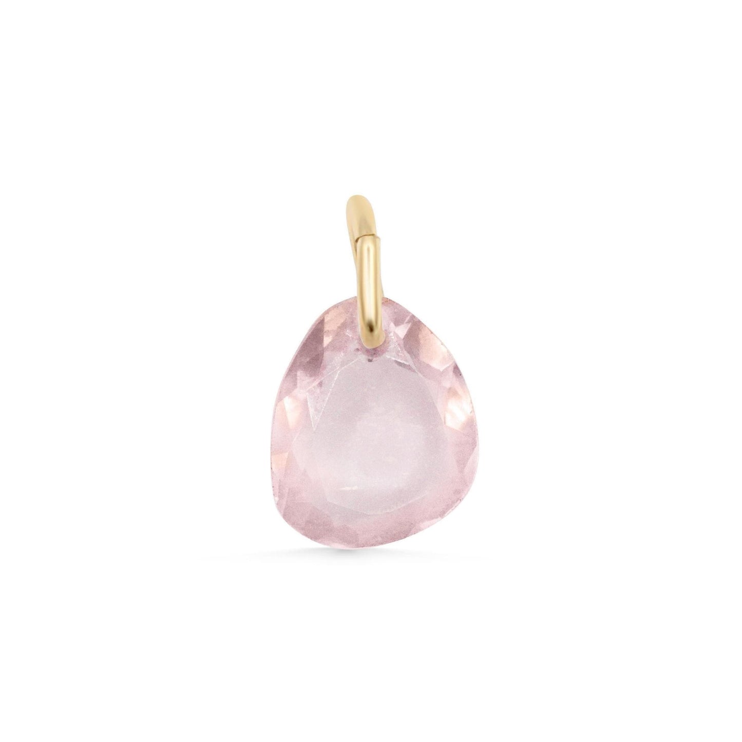 Rose quartz pendant necklace with 14K gold setting, featuring a polished pink gemstone on a delicate chain.