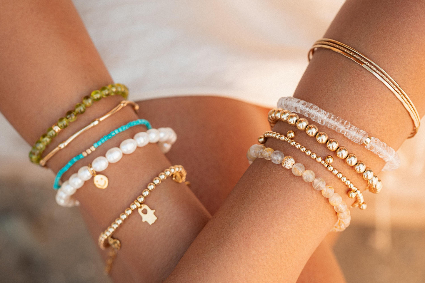 White Topaz Heishi bracelet with small round beads from Earthly Abundance, showcasing a delicate, handcrafted jewelry design.