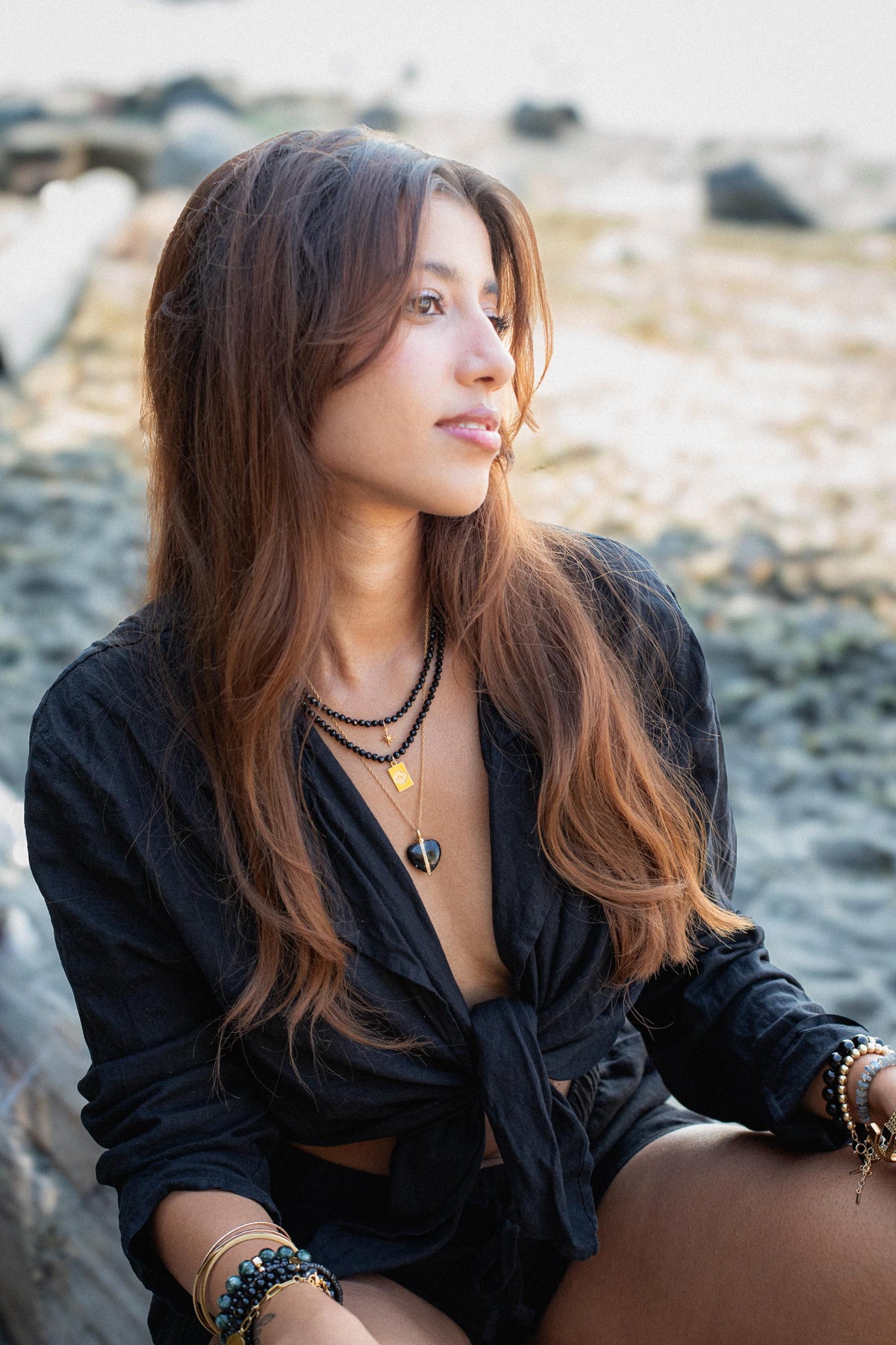 Black Spinel North Star Necklace in 14K gold from Earthly Abundance, featuring a star-shaped pendant with black spinel stones.