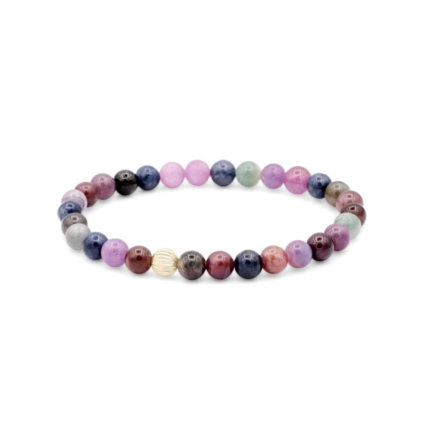 14K gold Ruby and Sapphire bracelet featuring vibrant red rubies and deep blue sapphires on a delicate chain.