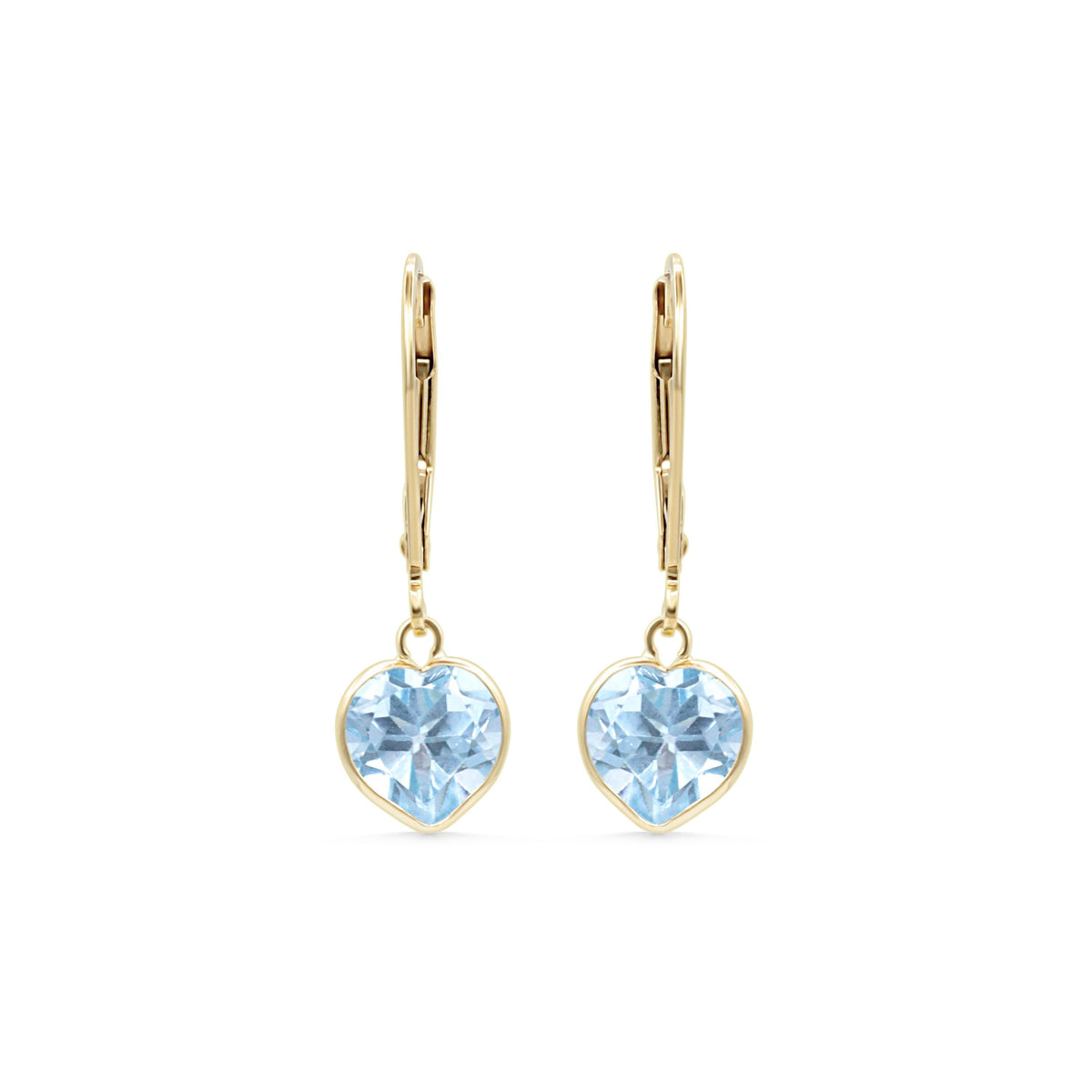 Blue topaz heart earrings crafted in 14K gold with intricate detailing, designed for elegant jewelry wear.