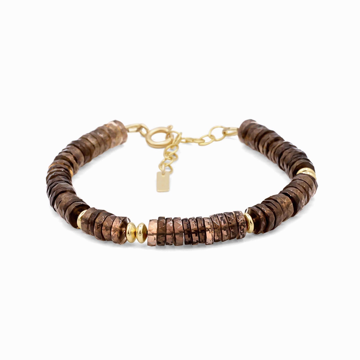 Grounding Smoky Quartz Heishi bracelet by Earthly Abundance featuring small, polished smoky quartz beads on a stretch cord.