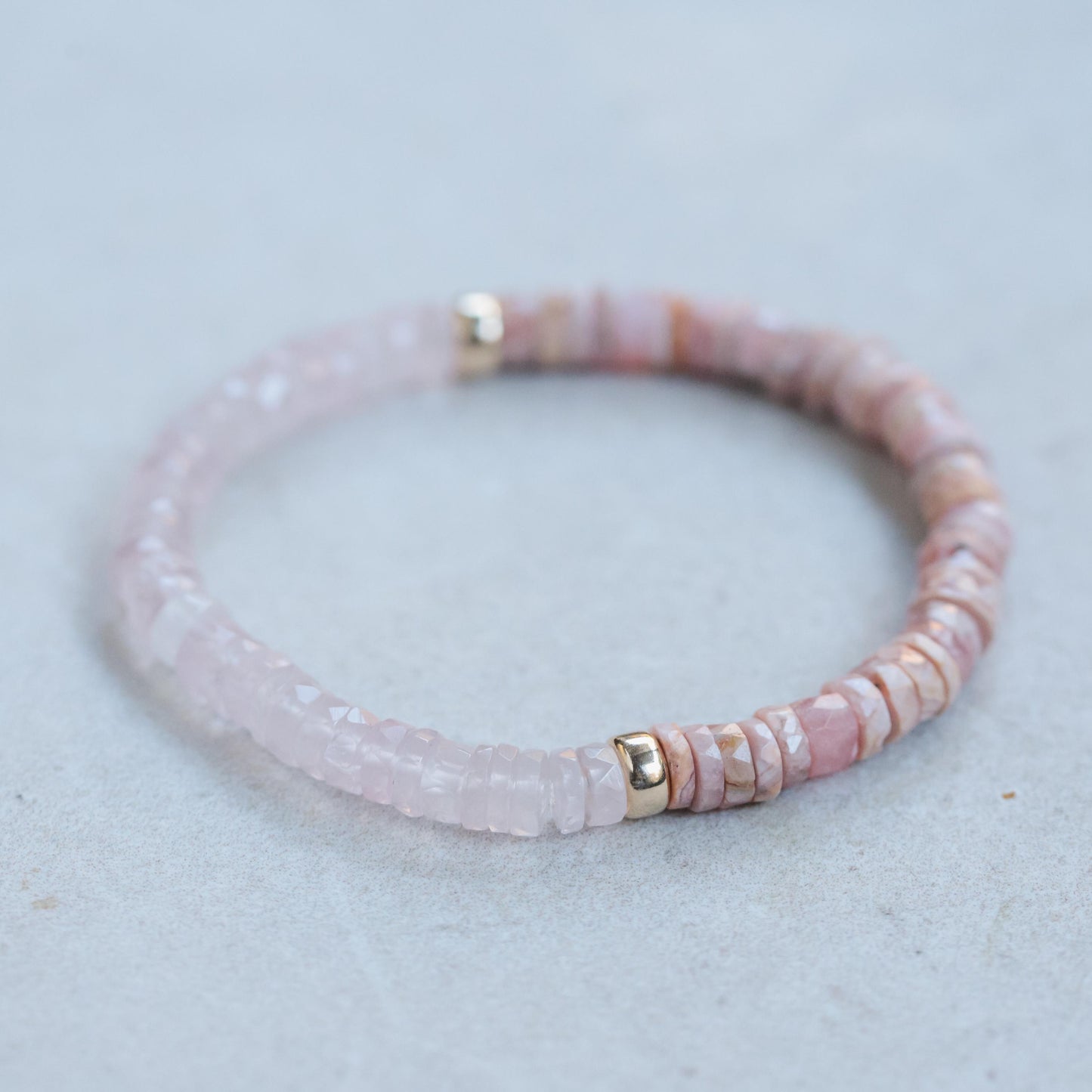 Rhodochrosite Rose Quartz Heishi bracelet