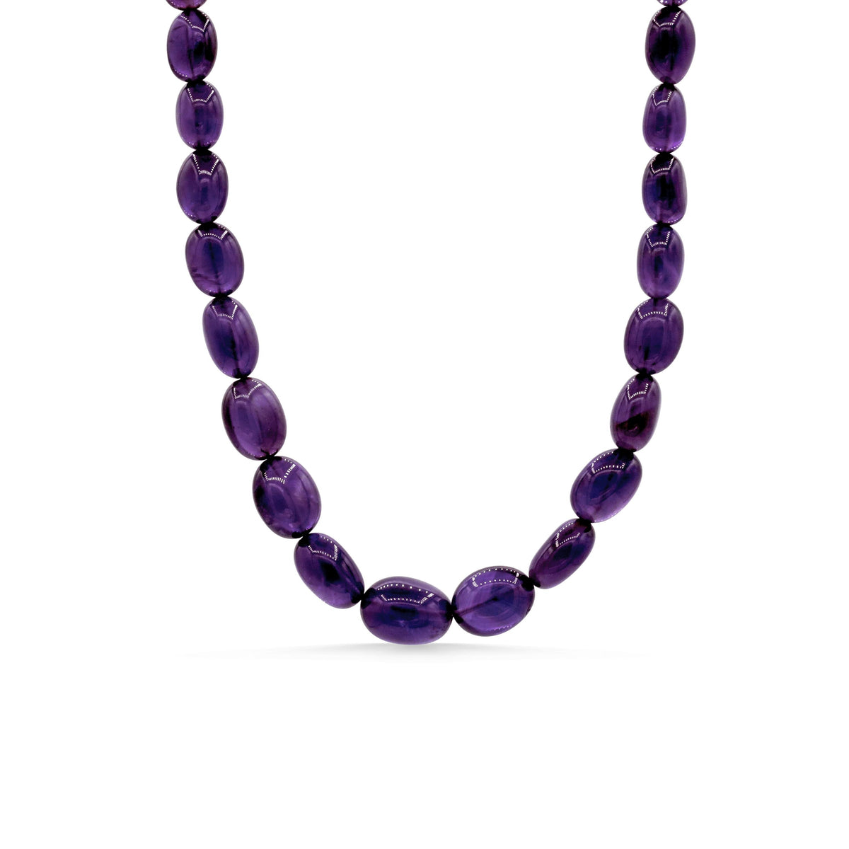 Earthly Abundance amethyst oval beaded necklace featuring polished purple gemstone beads on a delicate string.