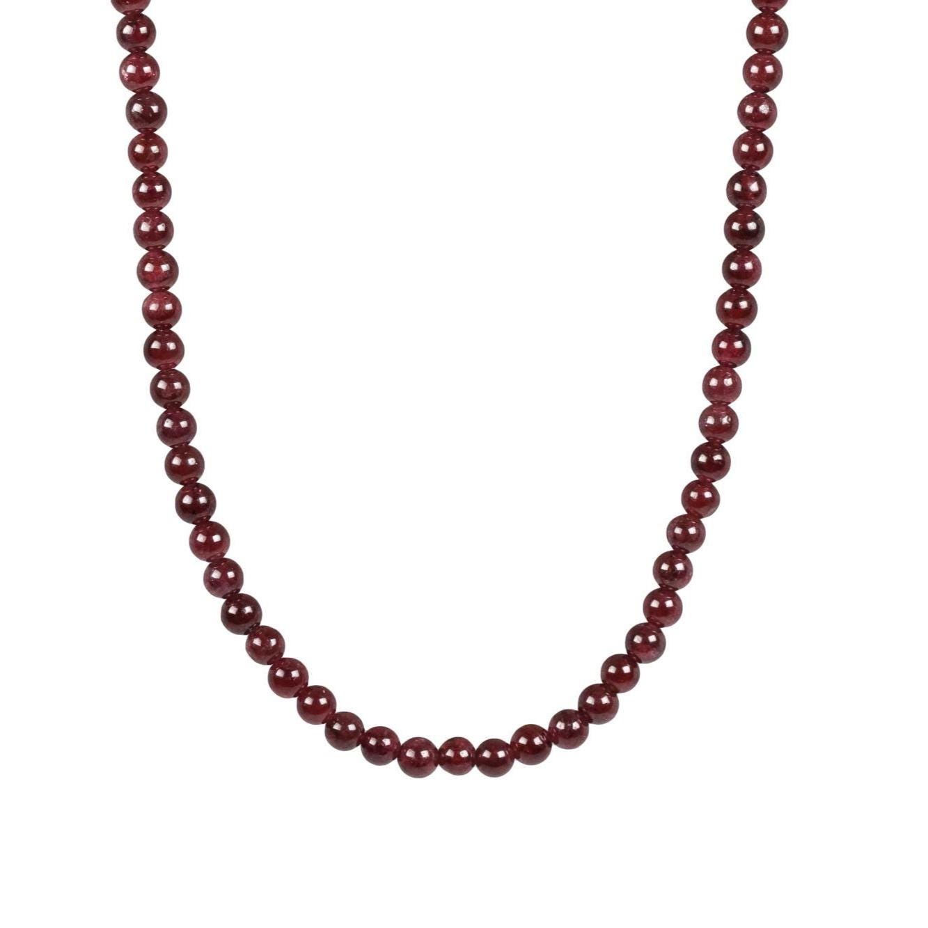 Garnet Carabiner Necklace by Earthly Abundance featuring a red garnet gemstone on a silver-toned chain.
