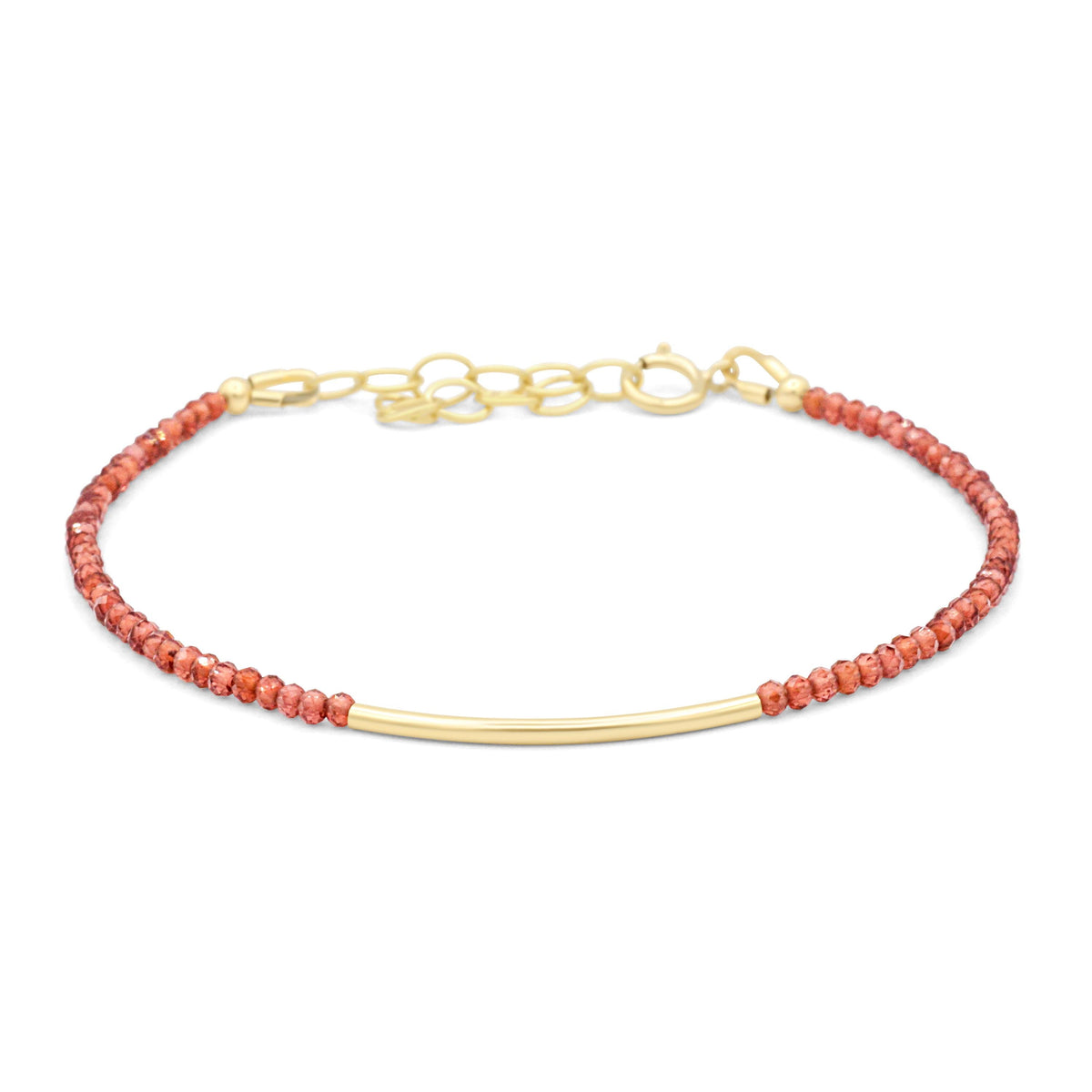 Dainty garnet bracelet from Earthly Abundance featuring small, polished garnet stones on a delicate silver chain.