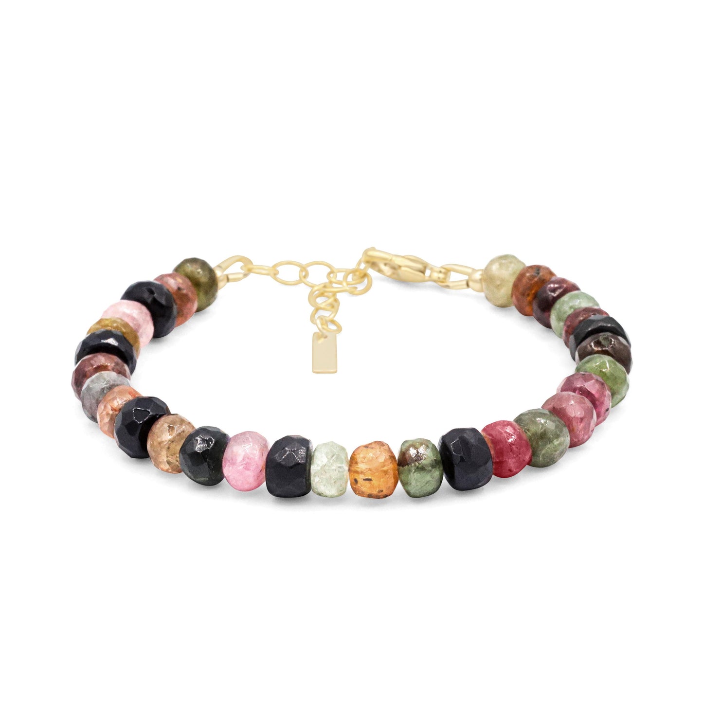 Earthly Abundance tourmaline energy bracelet featuring polished black and green tourmaline beads on an elastic band.