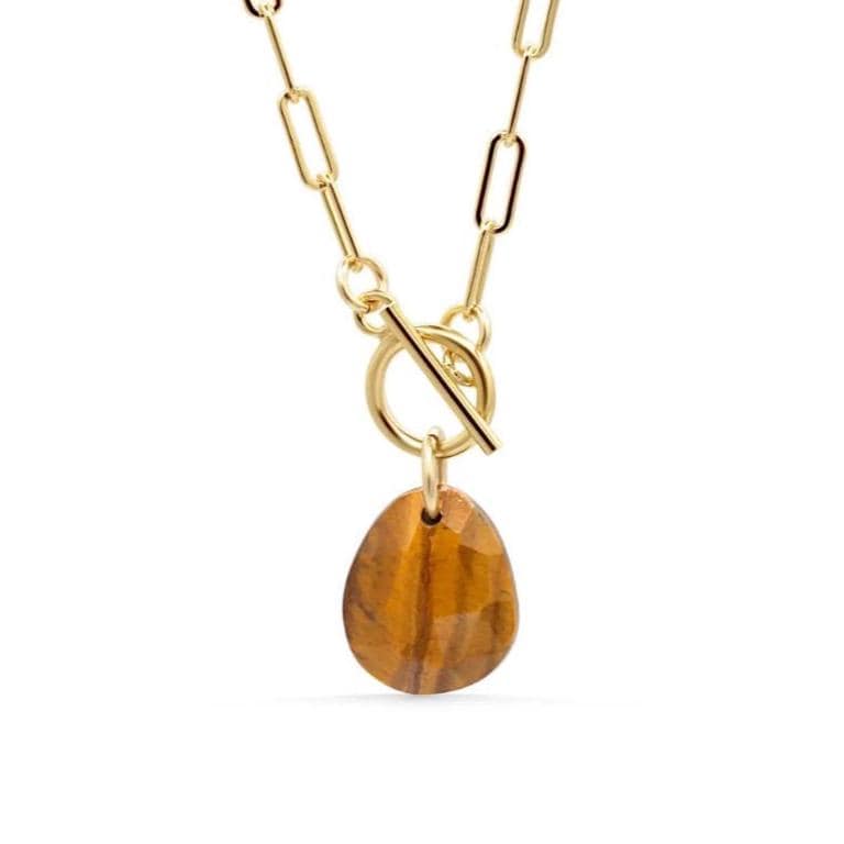 Tiger's Eye 14K gold filled necklace from Earthly Abundance featuring a polished tiger's eye pendant on a gold chain.