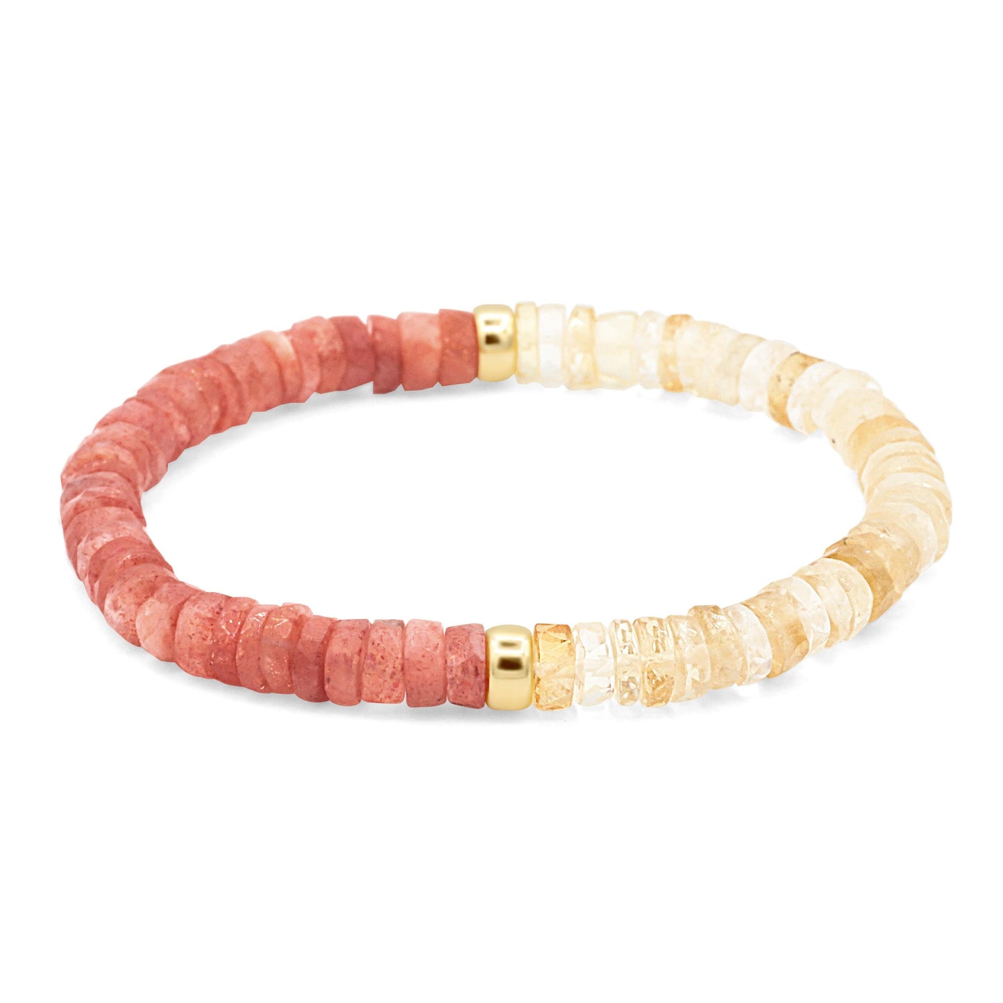 Golden Hour Bracelet featuring sunstone and citrine beads, handmade jewelry by Earthly Abundance on a neutral background.