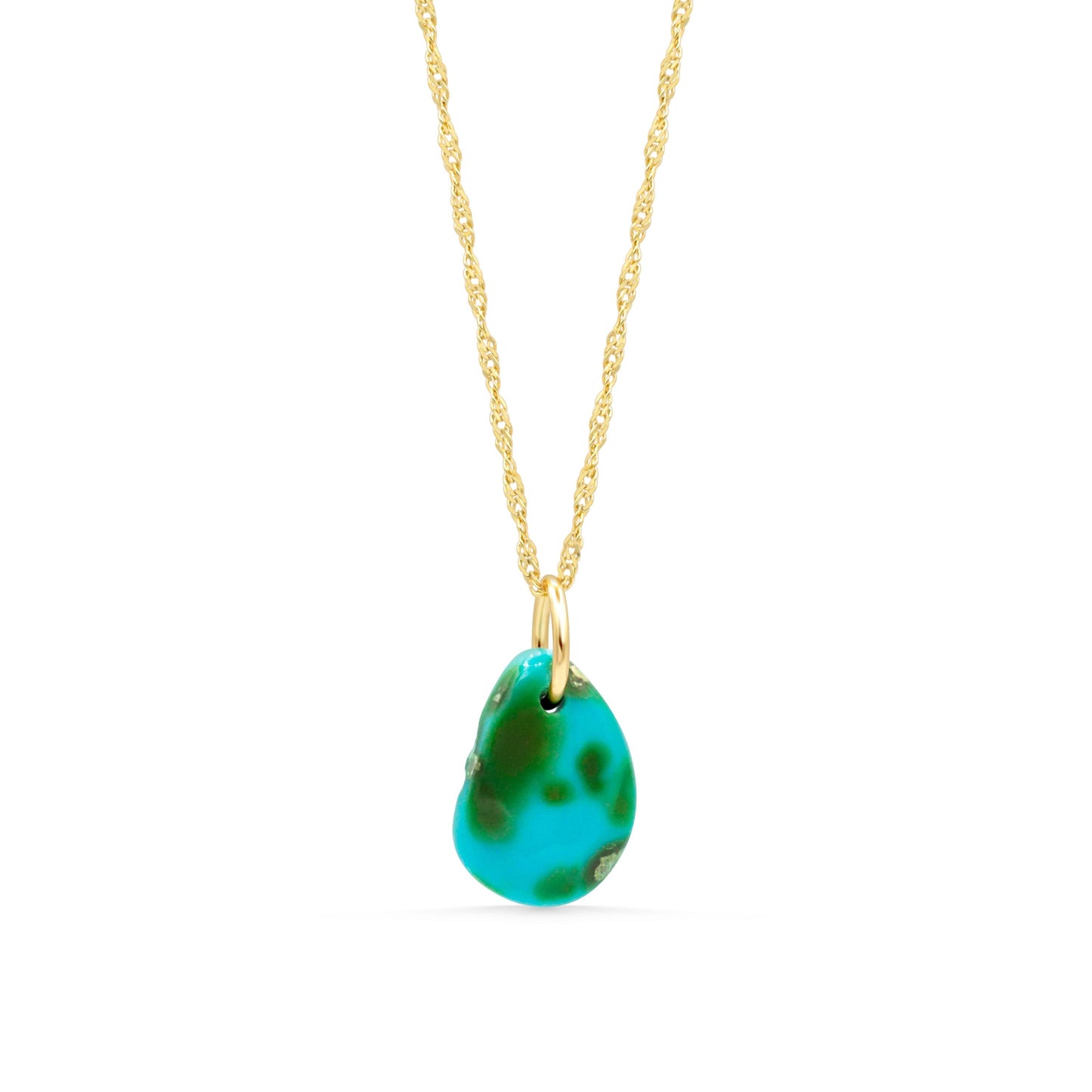 Desert Sky Turquoise Necklace in 14K gold with vibrant turquoise stones, elegant jewelry piece from Earthly Abundance.