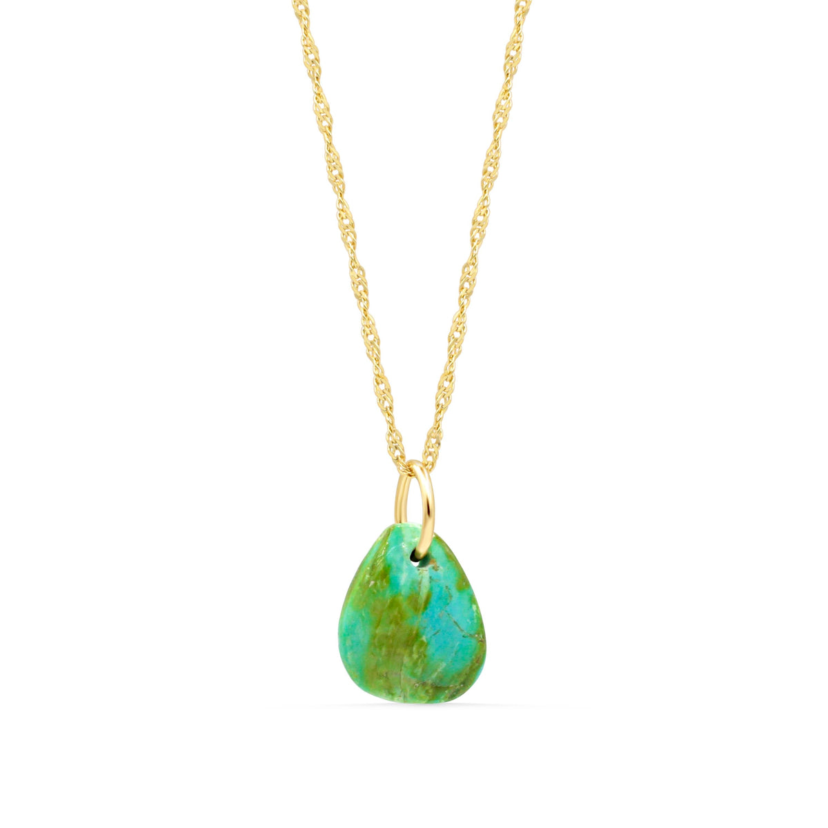 Desert Sky Turquoise Necklace in 14K gold from Earthly Abundance featuring a vibrant turquoise pendant on a delicate chain.