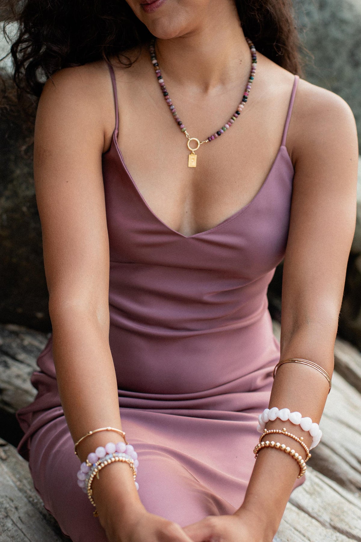 Vibrant Heart Mixed Tourmaline Necklace by Earthly Abundance featuring colorful gemstone beads and a heart-shaped pendant.