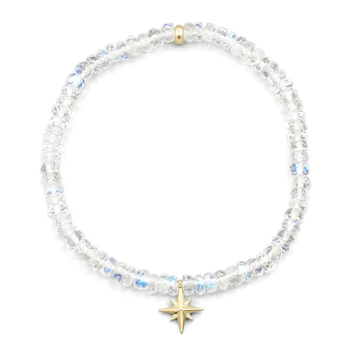 Rainbow moonstone bracelet with 14K gold settings featuring shimmering iridescent stones, elegant and handcrafted by Earthly Abundance.
