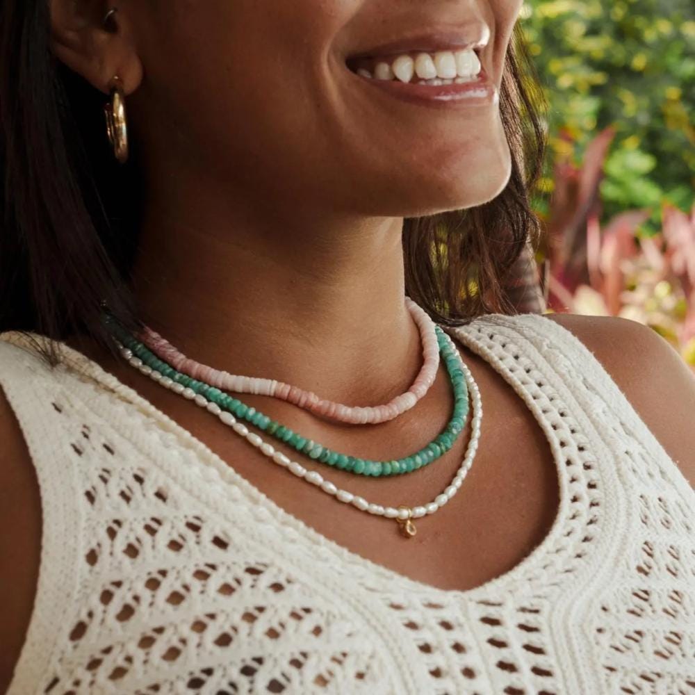 Earthy Amazonite necklace by Earthly Abundance featuring polished blue-green stones on a delicate chain.