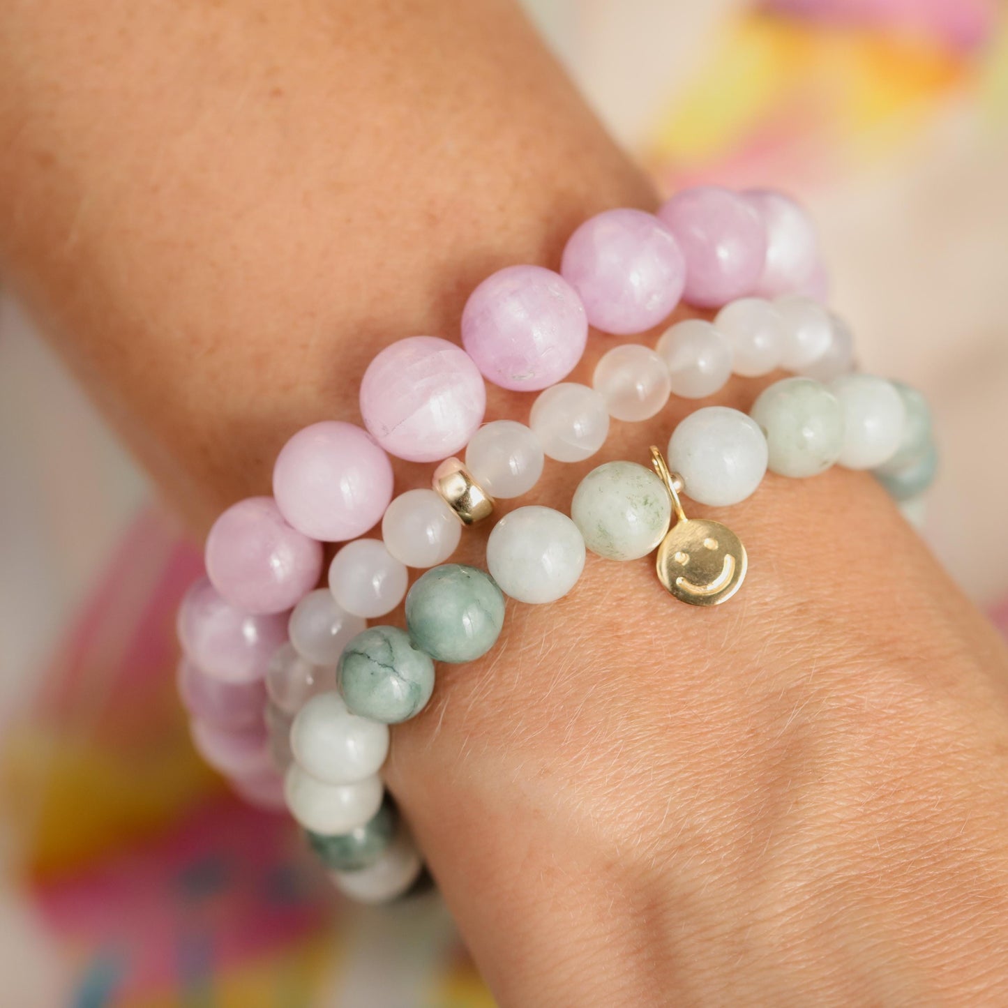 Burmese Jade 8mm gemstone bead strand from Earthly Abundance, showcasing smooth, polished green jade beads on a string.