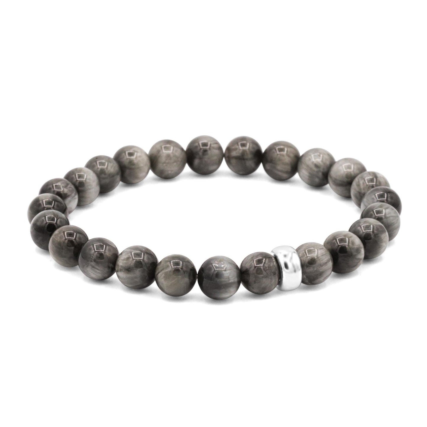 AAA+ Cats Eye Bracelet 8mm / Natural Gray Chrysoberyl Stones / Neutral Unisex Bracelet / Stretch Stacking Bracelet Chrysoberyl