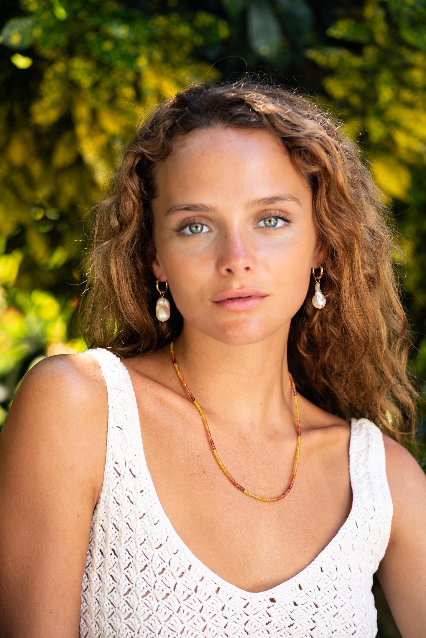 Pearl and Pink & Yellow Songea Sapphire Necklace – 14K Gold Filled, Faceted 3mm Sapphire Rondel, Handmade in Canada