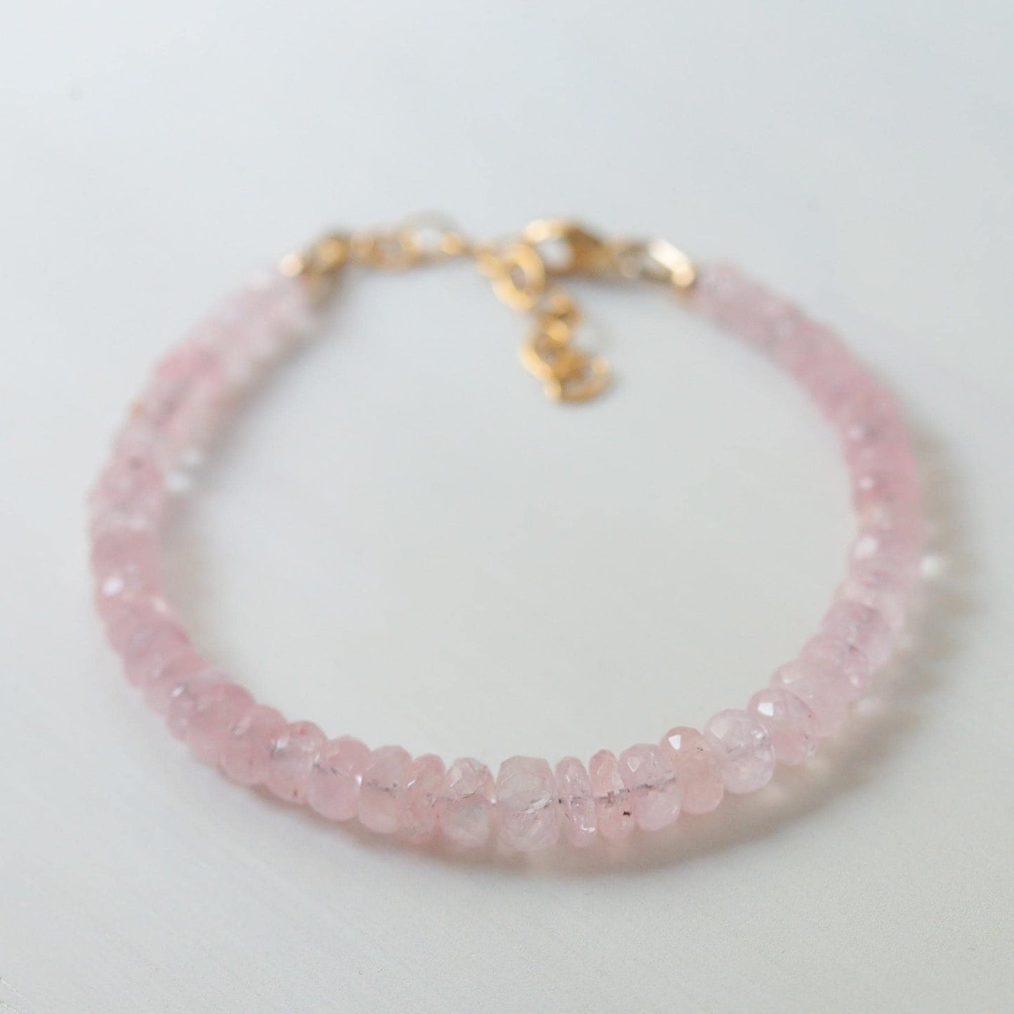 Bubble gum pink Morganite bracelet from Earthly Abundance featuring a delicate design with sparkling gemstones.