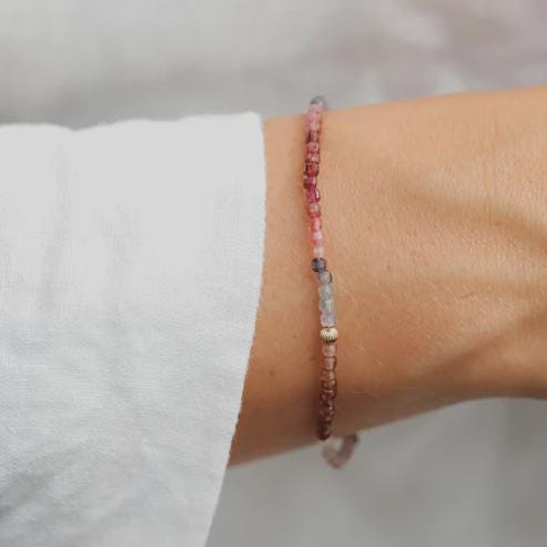 14K multi spinel cube bracelet featuring vibrant, colorful gemstones on a delicate chain, crafted by Earthly Abundance.