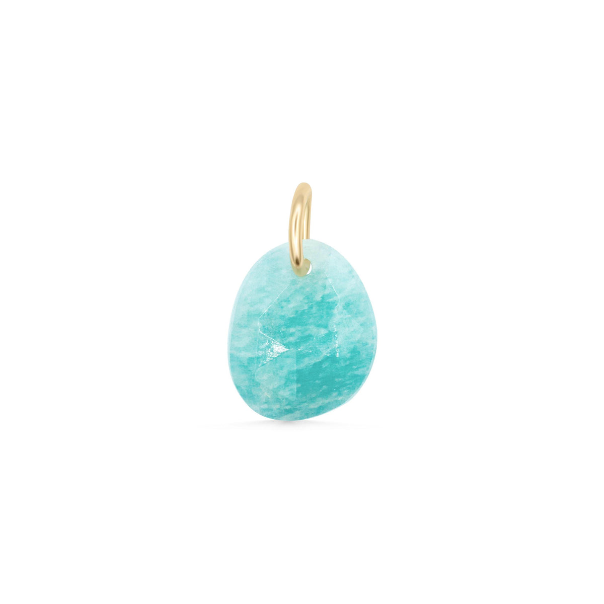 Amazonite pendant in 14K gold with a polished, oval-shaped gemstone, displayed against a neutral background.