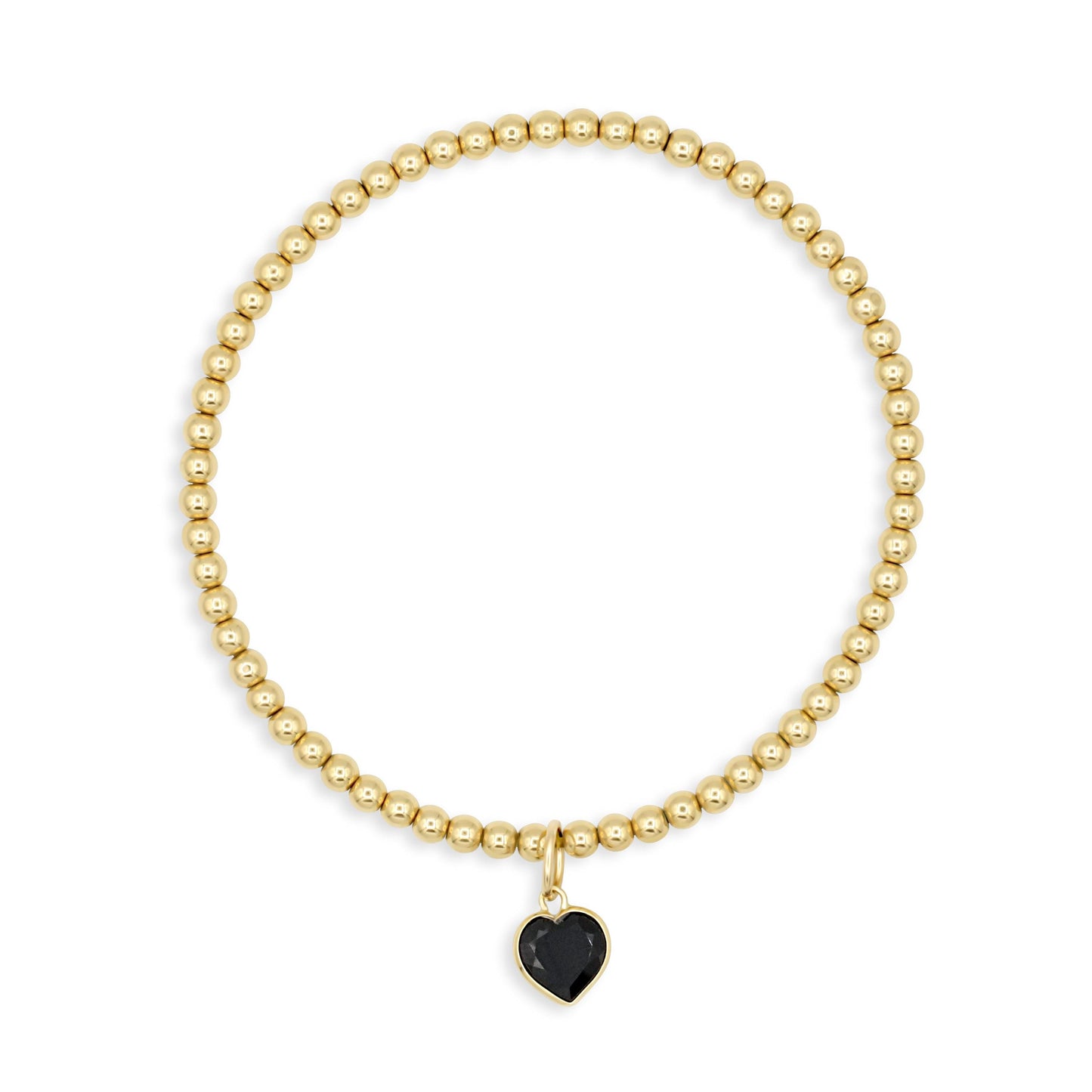 Gold filled black spinel heart bracelet with 14K gold charm, featuring a stylish and elegant jewelry piece from Earthly Abundance.